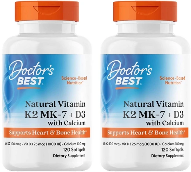 닥터스베스트 내추럴 비타민 K2 MK-7 100mcg + D3 25mcg 칼슘 100mg 함유 소프트젤, 2개, 120정 - 쿠팡