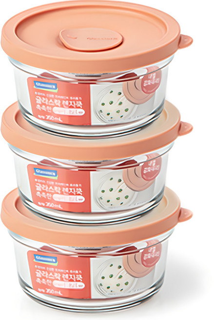 글라스락 렌지쿡 촉촉한 햇밥용기 원형 무드브릭, 3개, 350ml
