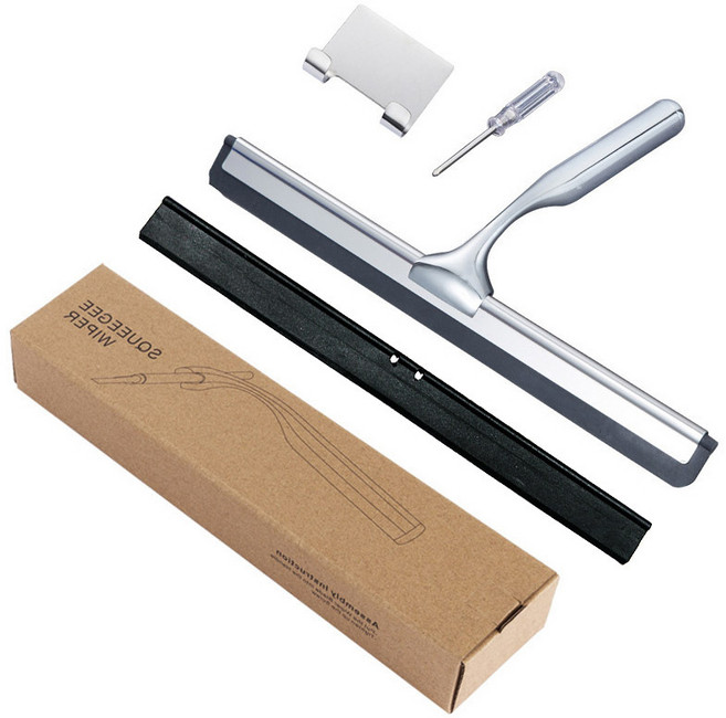 유리닦이 스테인리스 유리창 와이퍼 물기제거 스퀴지 거치대포함, 실버 벽면 부착형, 1개