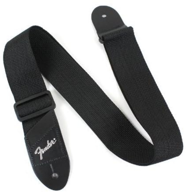 펜더 Fender Economy Strap SILVER 2" Black Polyester Logo Straps 기타 스트랩, 1개