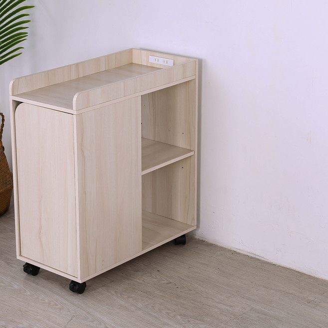 【河狸居家】MIT 低甲醛 窄櫃/邊櫃/收納櫃/側開櫃/門櫃/開放櫃 BH-BO-012, 淺楓木色(無插座款), 1個