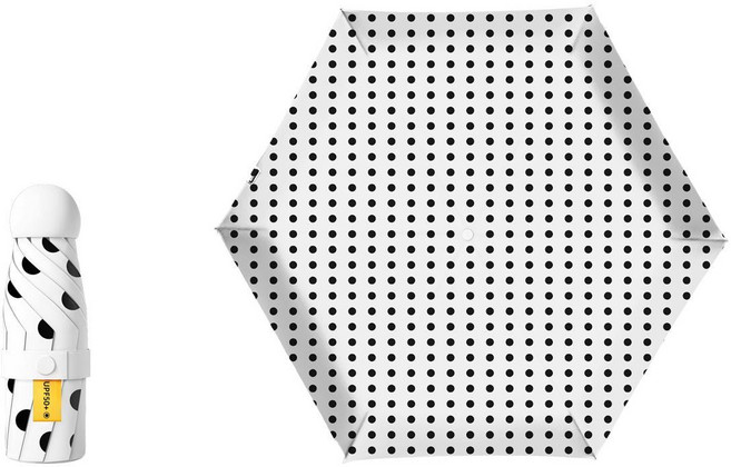 보리네마트 UPF50+ 땡땡이 5단 미니 초소형 양산 휴대용 우산 우양산 화이트 블랙 도트 UV 자외선 차단 여름 사계절 250g 초경량