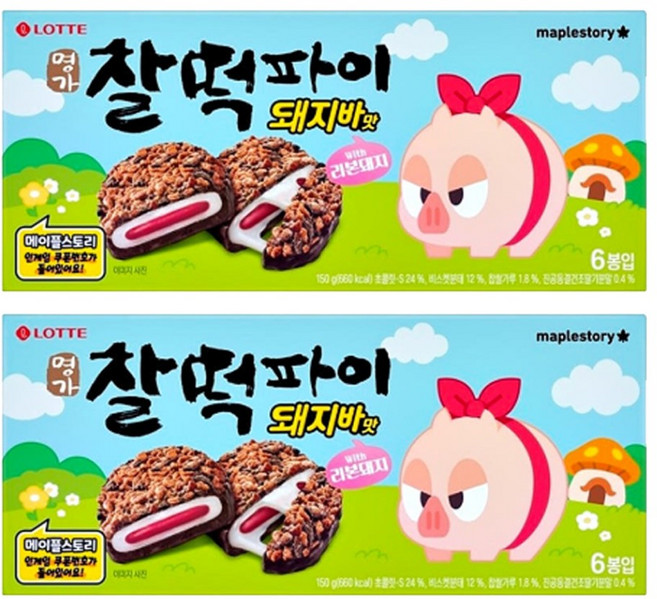 롯데웰푸드 찰떡파이 명가 메이플스토리 돼지바맛, 2개, 150g