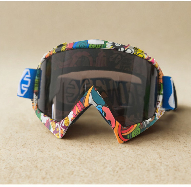 아트 그래피티 스키 스노우 오토바이 바이크 워터밤 방풍 UV400 고글, 1개, 브라운A