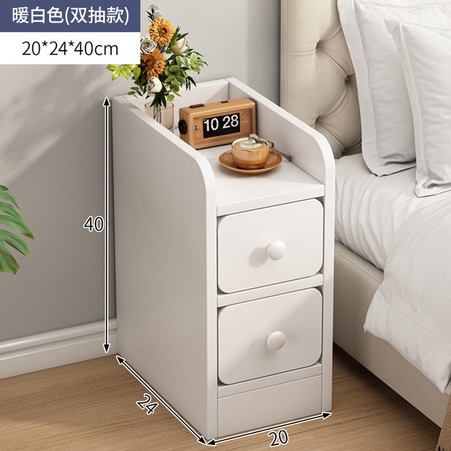 床頭櫃 夾縫收納櫃, 1件, 白色 暖 20cm 雙抽款