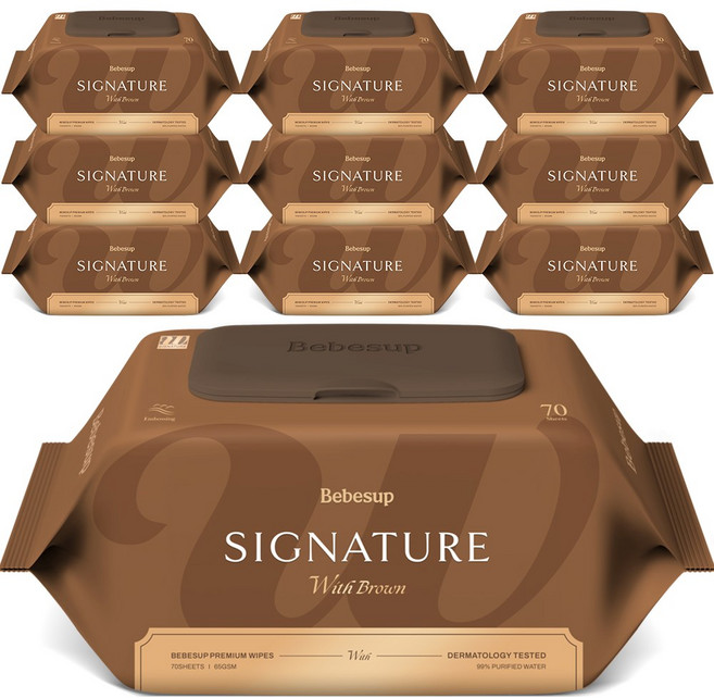 베베숲 시그니처 위드 브라운 아기물티슈 캡형, 65g, 70매, 10개