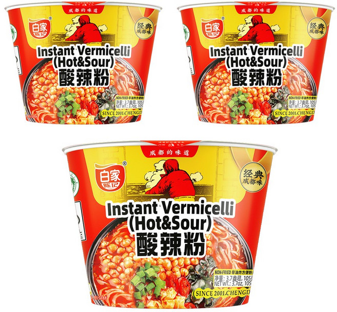 아콴 백가 쏸라분사 쏸라펀 중국쏸라당면 쏸라맛 컵, 3개