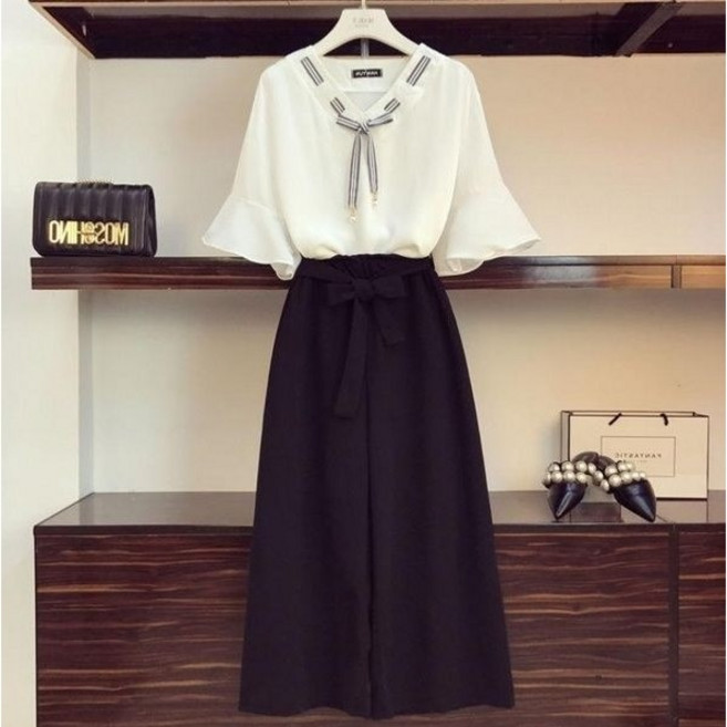 해피유통 여름 여자 쉬폰 반팔 와이드 팬츠 패션 투피스 세트