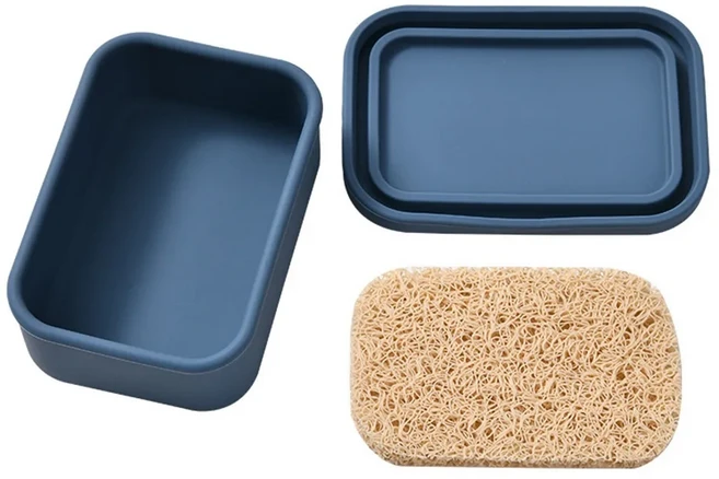 뚜껑이있는 실용적인 사각형 여행 비누 상자 실리콘 배수 접시 보관 욕실 사용, 01 Dark Blue