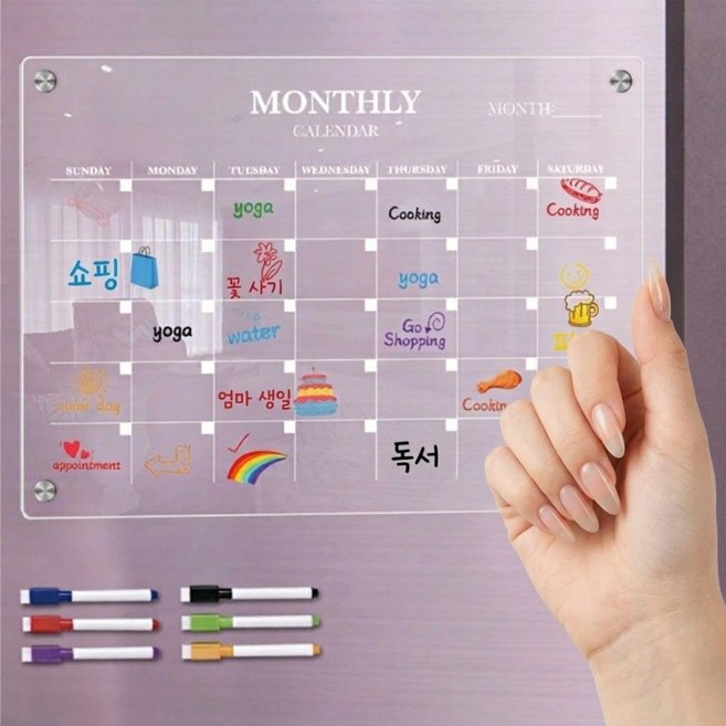 피카스페이스 투명 아크릴 냉장고 자석 메모보드 캘린더