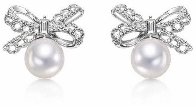 蕾絲蝴蝶結珍珠耳夾 耳飾 無耳洞專用