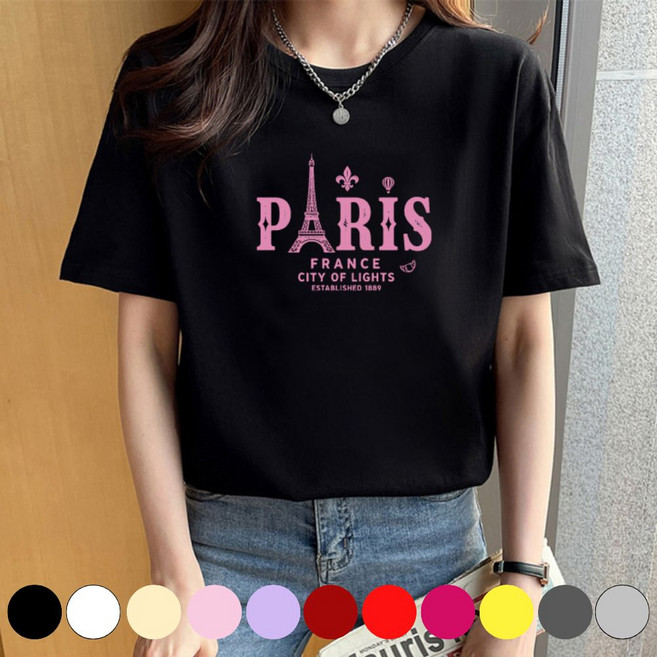 그리내 여성 라운드넥 여름 프린팅 반팔티 커플티 이너 홈웨어 레터링 면 티셔츠