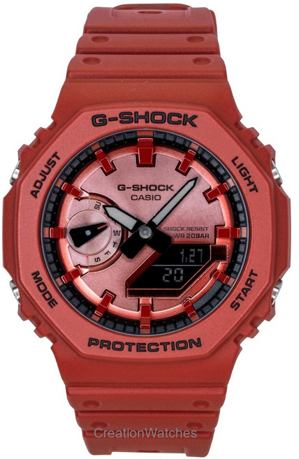 카시오 G-Shock 아날로그 디지털 레드 바이오 기반 레진 스트랩 쿼츠 GA-2100RRB-4A 200M 남성용 시계