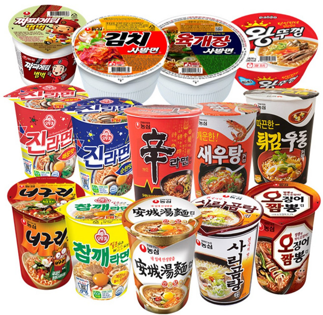 컵라면14종 세트_신라면 새우탕 튀김우동 너구리 짜파범벅 안성탕면 오징어짬뽕 사리곰탕 참깨라면 진라면 매운맛 진라면 순한맛 육개장사발면 김치사발면 미니왕뚜껑 14개, 1개