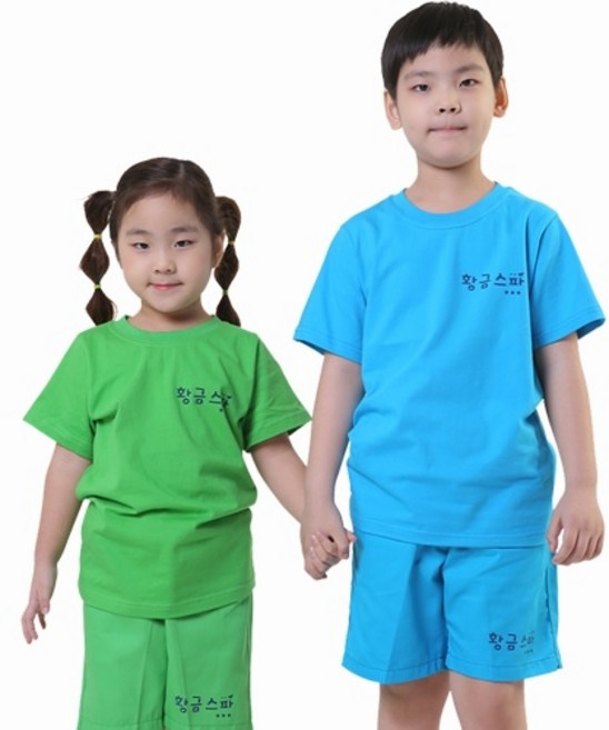 베스터 (Bester) 20수 아동용 찜질방 찜질 복 (마사지 옷) 연두 블루 / 순 면 상의 라운드 반팔 티 TC 하의 반 바지