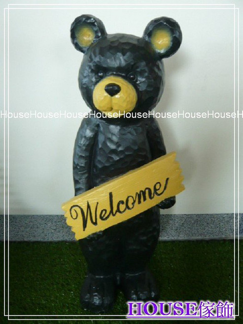 *︵House傢飾︵* 120CM超大全新鄉村仿木雕立體歡迎熊 WELCOME (黑色)