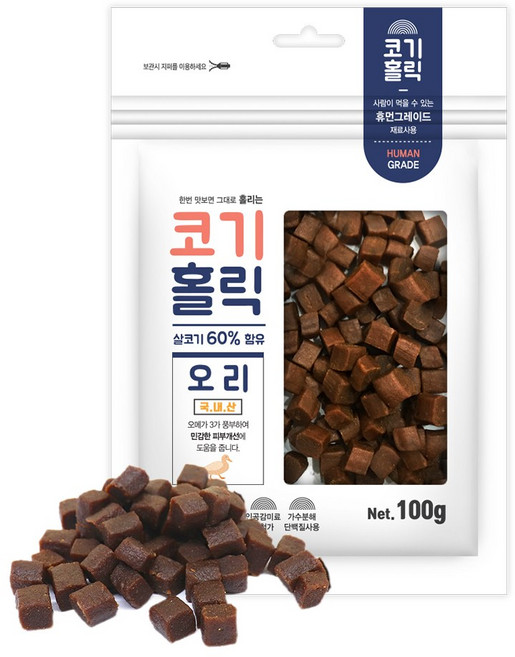코기홀릭 져키 반려견 간식, 오리, 100g, 3개