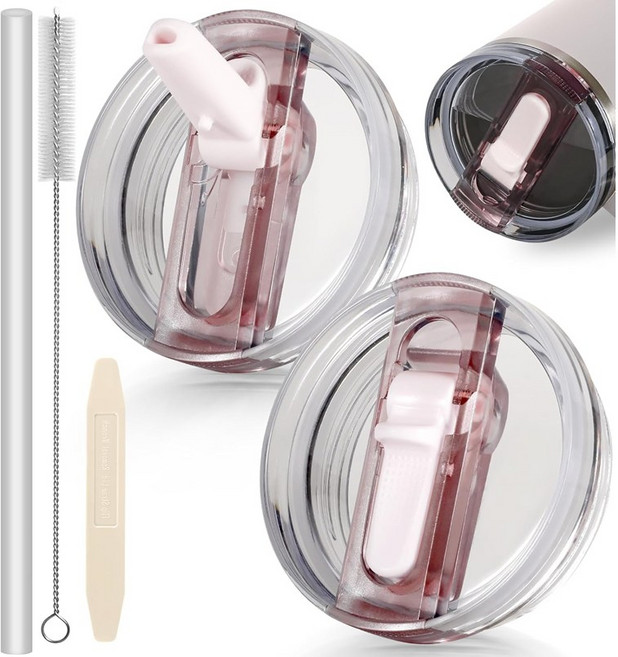 591ml/887ml/1180ml 대용량 텀블러 호환 업그레이드 밀폐 플립 빨대 접이식 뚜껑(분리 가능/청소 간편), 쿼츠레드, 1개, 887ml