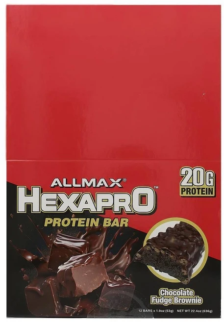 ALLMAX Hexapro Protein Bar Chocolate Fudge Brownie 올맥스 헥사프로 프로틴바 초콜릿 퍼지 브라우니, 12개, 53g - 쿠팡