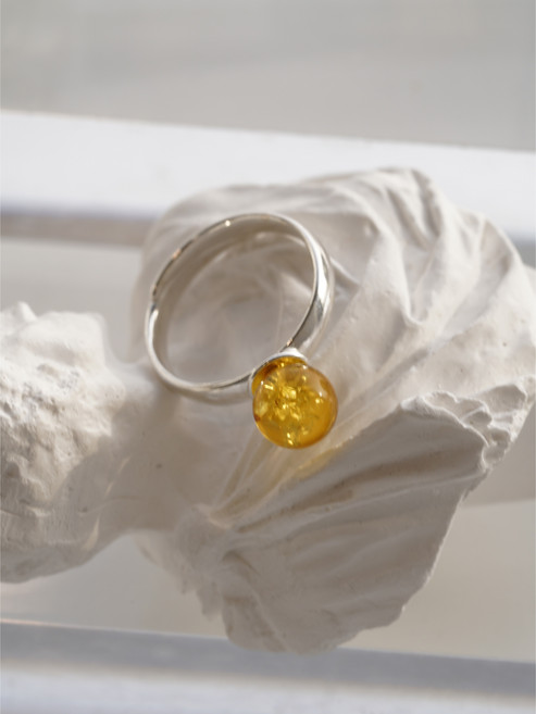 [A65][마지막한점][Amber 호박] 폴란드 트레디셔널 컷팅 금파 925 실버 반지