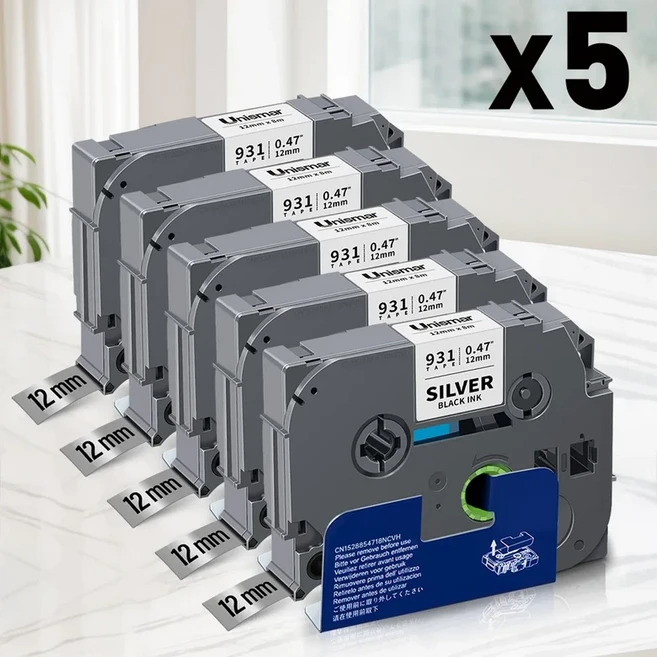 호환 5PK/10PK 6/9/12mm TZe231 Brother P-touch PTH110 프린터용 TZe-White-Tape 라미네이션 라벨과 호환, 01 9mm, 15 5PK Black on Silver