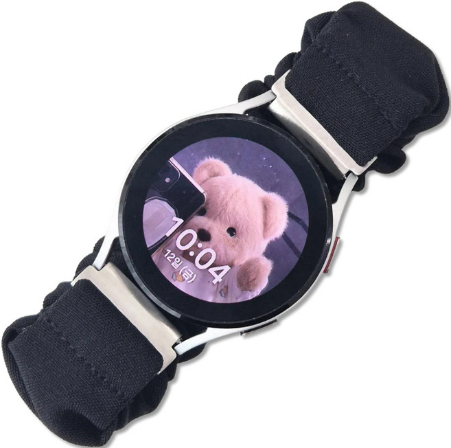 영스피플 갤럭시워치 7 6 5 4 3 호환 심플 곱창 스트랩 액티브2 40 44 클래식 프로 스크런치 밴드 패브릭 나일론 루프, 20mm, 블랙