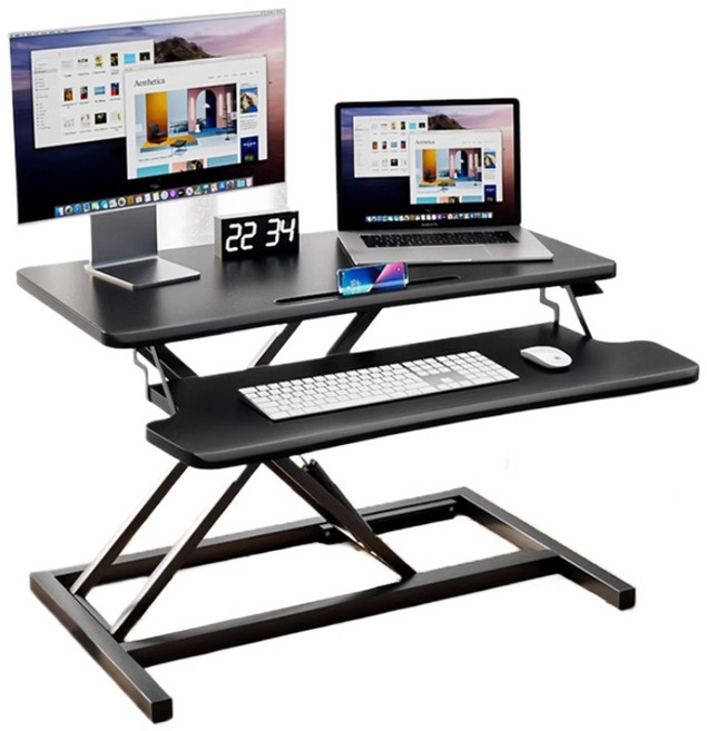 ZOZOFO 에어 리프트 높이조절 테이블 스탠딩 노트북 게이밍 책상 사무실 책상, 블랙