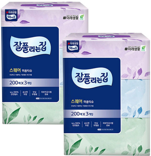 잘풀리는집 천연펄프 미용티슈 2겹, 200매입, 6개