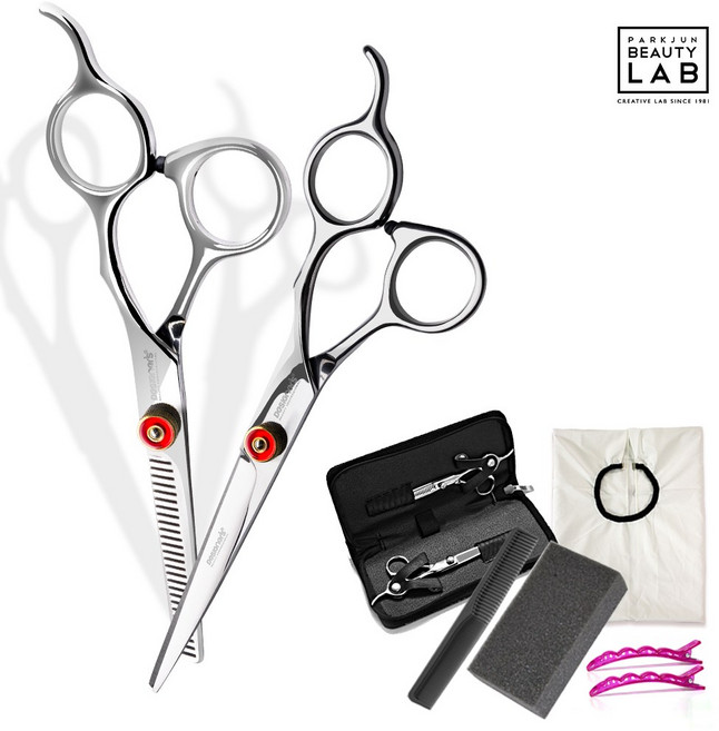 디자이너스 장가위 커팅+틴닝 미용가위 8종 세트 (가죽케이스+스펀지+빗+커트보+집게핀2개), 1개