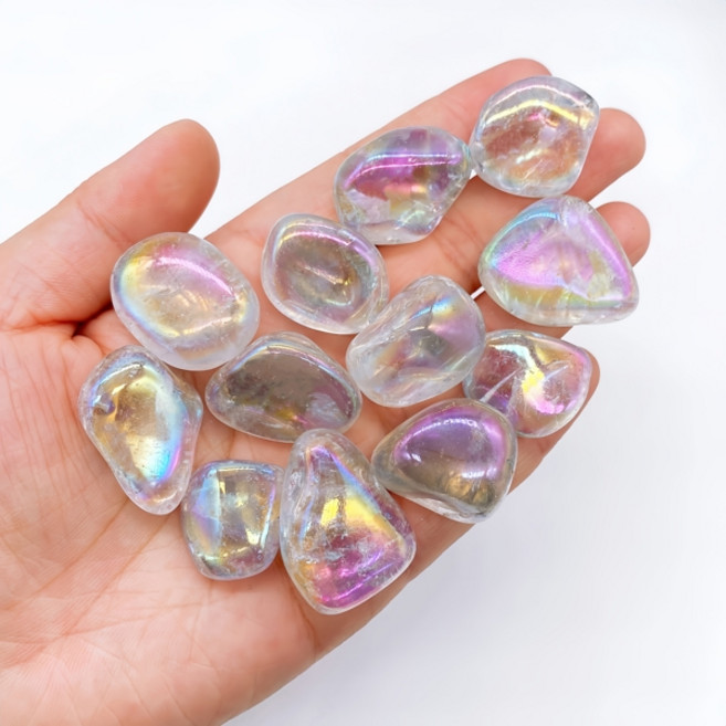 천연 크리스탈 아우라 클리어 석영 전기도금 글리터 팜 스톤 원석 광물 표본 홈 데코 레이키 힐링 선물, [01] 20g (2-3pcs), [01] Aura Clear Quartz