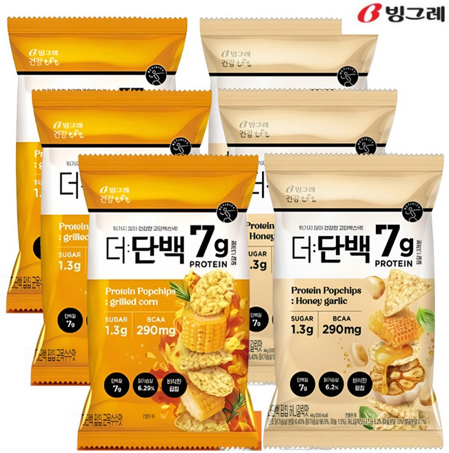 빙그레 더단백 팝칩 2종(군옥수수3봉 +허니갈닉3봉) 총6입 고단백 건강과자, 1개