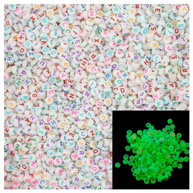 야광구슬/칼라알파벳무늬/25g/약190개/7mm