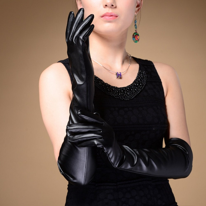 여성 롱 가죽 장갑 여자 파티 공연 긴장갑