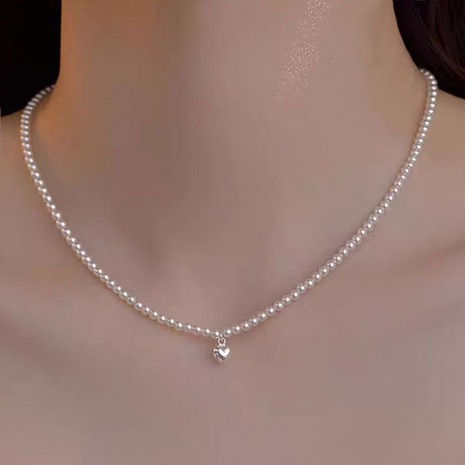 이너원 여성 미니 통통 실버하트 팬던트 포인트 진주목걸이