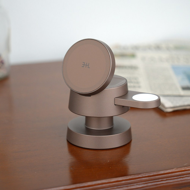 삼플라 3in1 고속 무선 충전기 맥세이프 거치대 무드등 갤럭시워치 애플워치 스마트 워치 에어팟 애플 삼성 이어폰 버즈 충전 핸드폰 아이폰 보조배터리 미니 여행용 접이식 다용도, 1개, Sand Gold