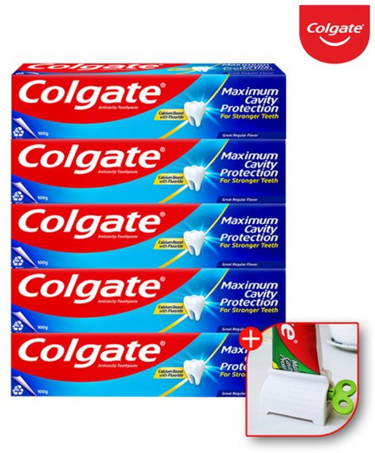 콜게이트 colgate 미국 고불소 잇몸 시린이 충치 불소 레귤러 치약 (+치약짜개), 5개, 100g