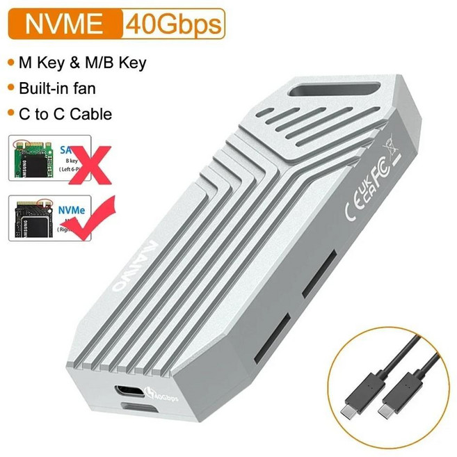 MAIWO 냉각 선풍기 포함 알루미늄 호환 썬더볼트 3/4 Mac 미니 iMac용 USB4 40Gbps 인클로저 8TB PCIe4., 한개옵션1, 02 은, 1개