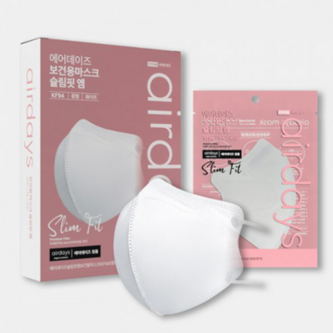 에어데이즈 슬림핏 KF94 화이트 마스크 10매, 10개입, 1개, 흰색