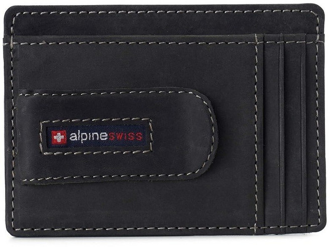 Alpine Swiss RFID Dermot 머니 클립 프론트 포켓 지갑 남성용 가죽 선물 상자에 담겨 제공 블랙. 단일 사이즈 머니 클립