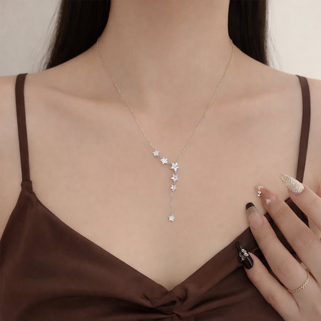 백송 별 헤는 밤 Y자 목걸이 써지컬스틸 실버 스타 드롭 여리핏 데일리 로맨틱 감성 주얼리