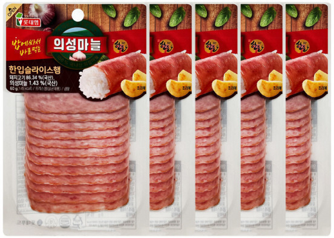 롯데 의성마늘햄 샌드위치햄 베이컨 반찬 햄, 60g, 5개