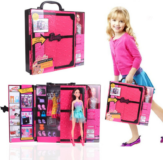 【阿LIN】901865 B98-44 芭比娃娃 衣櫃 家家酒 娃娃 手提禮盒 換裝, 1個, Pink