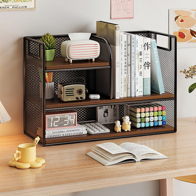 책꽂이 책상정리대 책거치대 수납 선반 진열대 책장 데스크 미니 소형 간이, 2단, 블랙