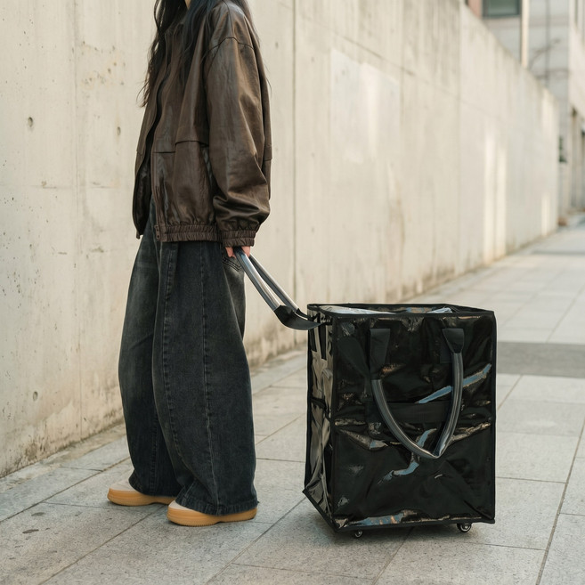 롤링 쇼핑카트 접이식 방수 장바구니 저소음 바퀴 토트백 캐리어, 블랙, 1개