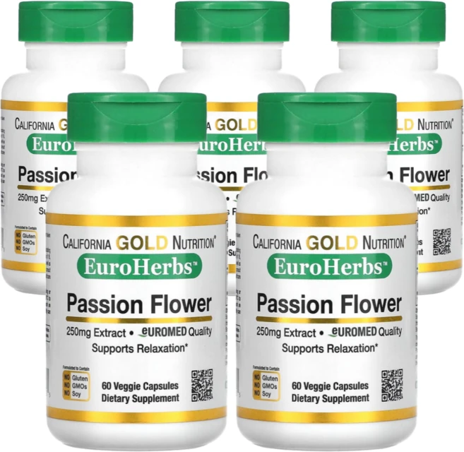 캘리포니아 골드 뉴트리션 CGN 시계꽃 패션플라워 추출물 250mg 60캡슐 5통, 5개, 60정 - 쿠팡