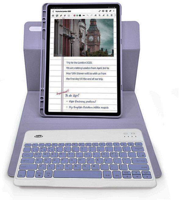 갤럭시탭 S8플러스 S7+ S7 FE 공용 호환 콤비 회전 블루투스 키보드 S펜수납 북커버 케이스 12.4, 라벤더