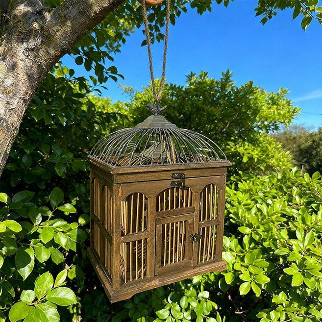 手工實木鳥籠，復古做舊款，戶外庭院家用寵物籠子, 1個, 限時特價：款式4（籠中籠）