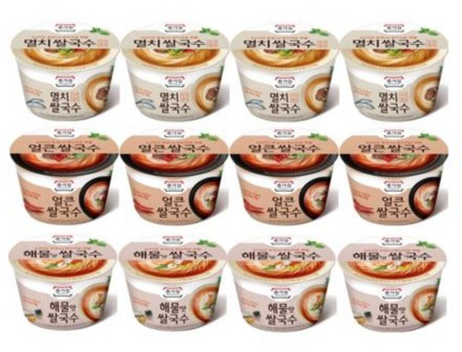 청정원 해물맛 쌀국수 4p +얼큰 쌀국수 4p+멸치 쌀국수 4p 컵라면 세트, 12개