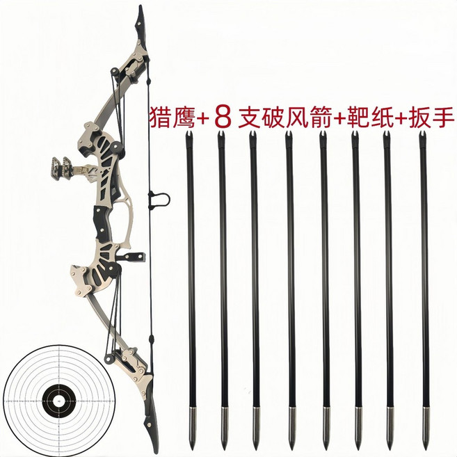哆哆購 解壓神器 大威力 射箭 精準弓箭 微型弓 打靶 戶外運動, 1個, 獵鷹反曲複合弓+8支箭+靶紙+扳手