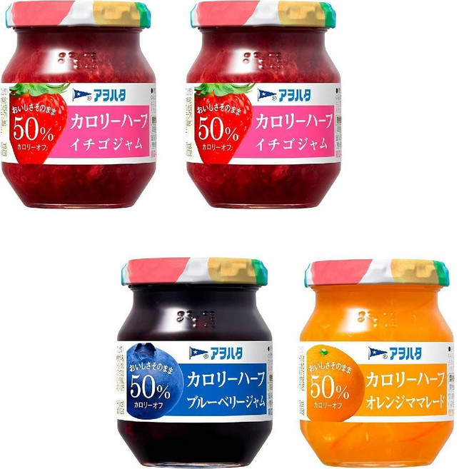 일본 아오하타 칼로리 하프 잼 세트 (딸기2 블루베리 오렌지 마멀레이드 150g), 사이즈, 1개